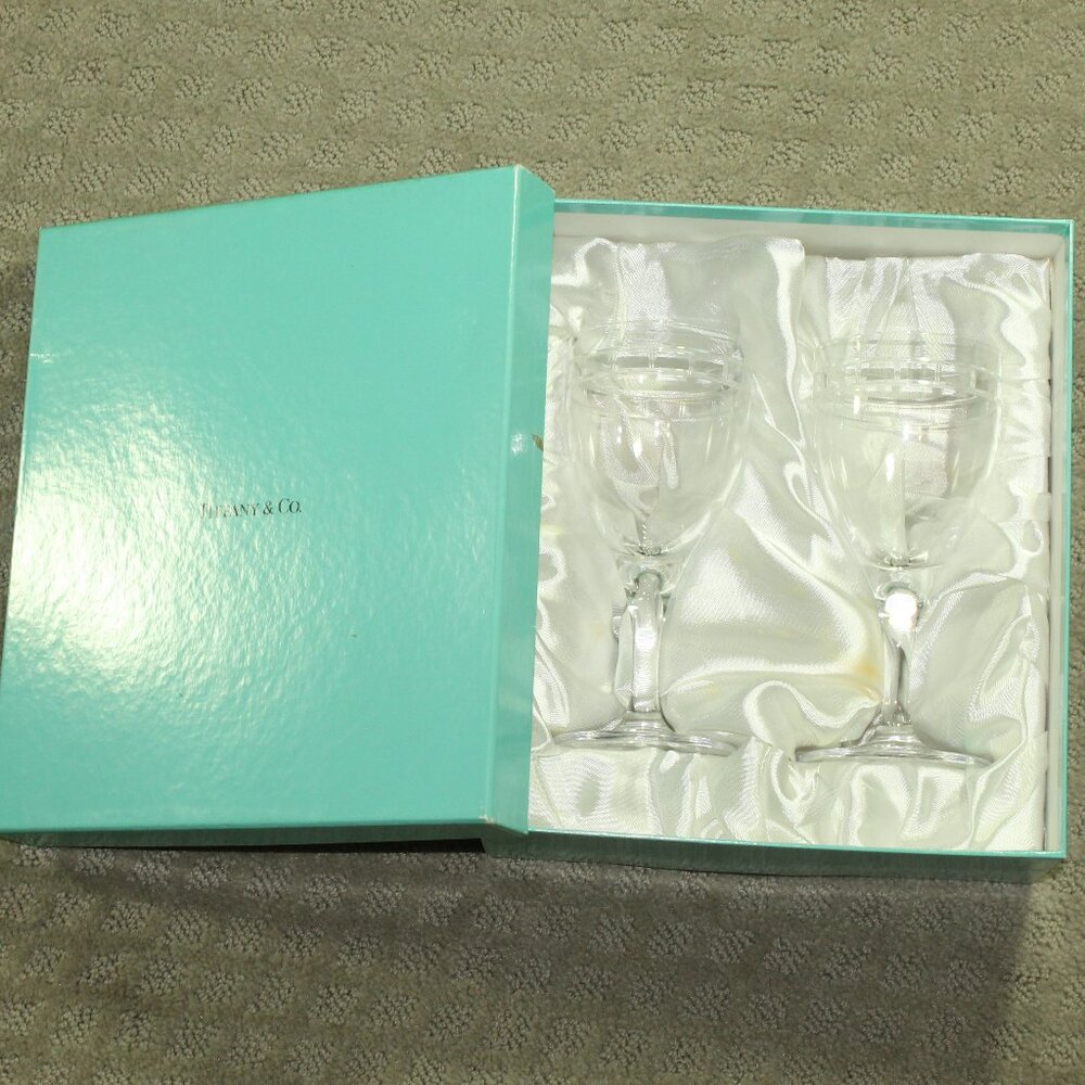 Tiffany & Co. Pair of Atlas Wine Glasses in Box w/ COA